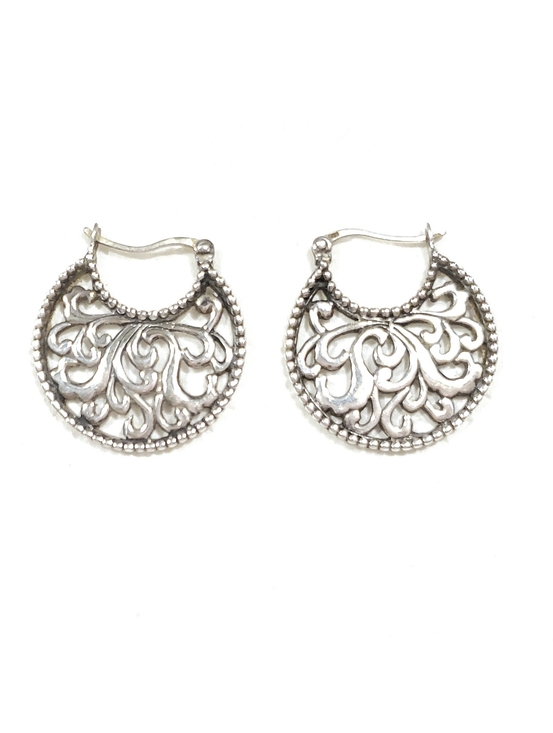 925 Sterling Silver Jewelry - Byzantine Hoop Scroll Half Moon Earrings 925 Sterling Silver Elegant